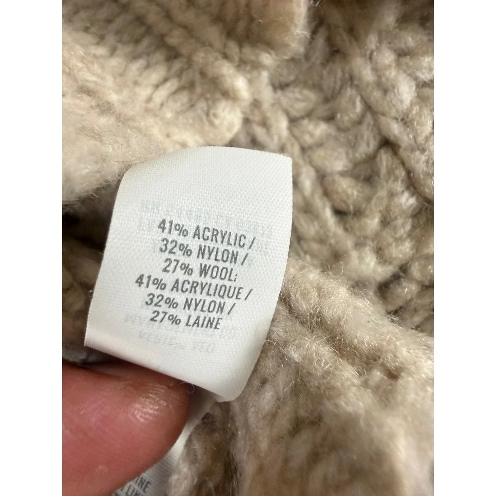 Aerie Womens XS Oatmeal Beige Ribbed Knit Wool Blend Hoodie Sweater Kangaroo